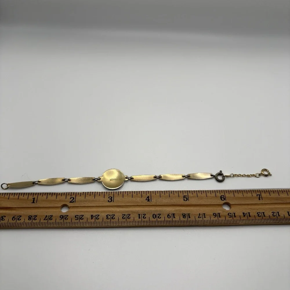 Vintage Sterling Silver Guilloche Enamel Bracelet Viking Ship Scandanavian READ